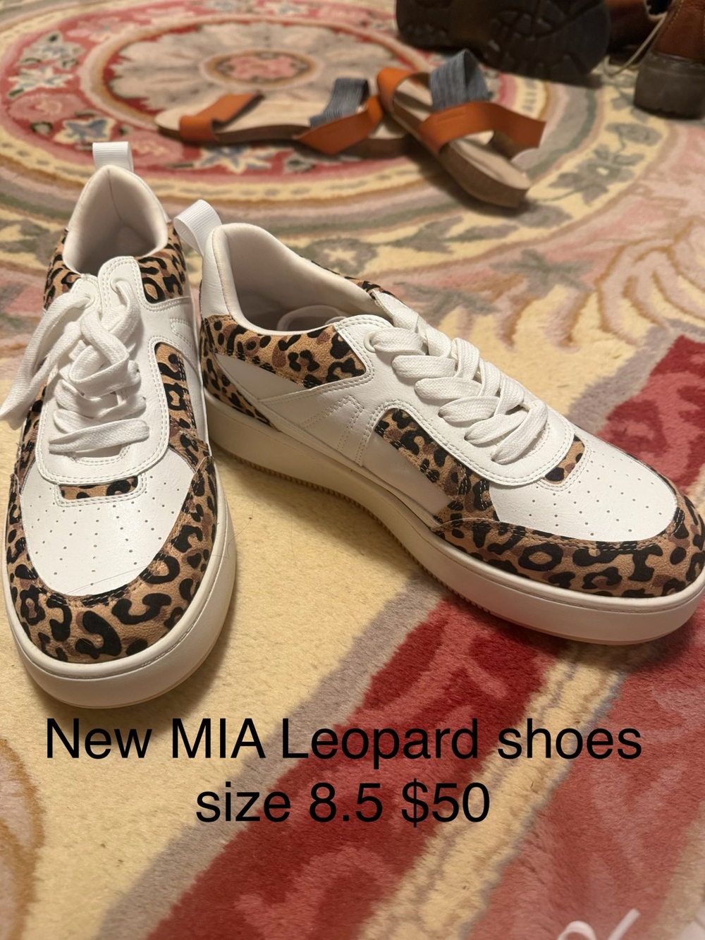 MIA White and Leopard Print Athletic Sneakers